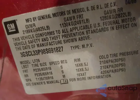 2008 Saturn Vue 4-Cyl Xe from USA, damaged, VIN 3GSCL33P98S691827